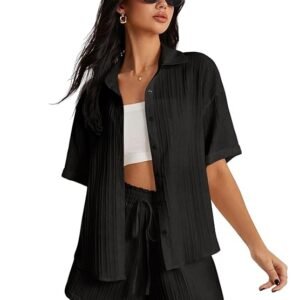 Leriya Fashion Co-ord Set for Women Stylish Solid Poly Lycra Cotton | Textured Pyjama Set For Woman Travel Beach & Holiday Look | Oversized Loose Fit Trendy Top & Shorts for Summer Day Vacation